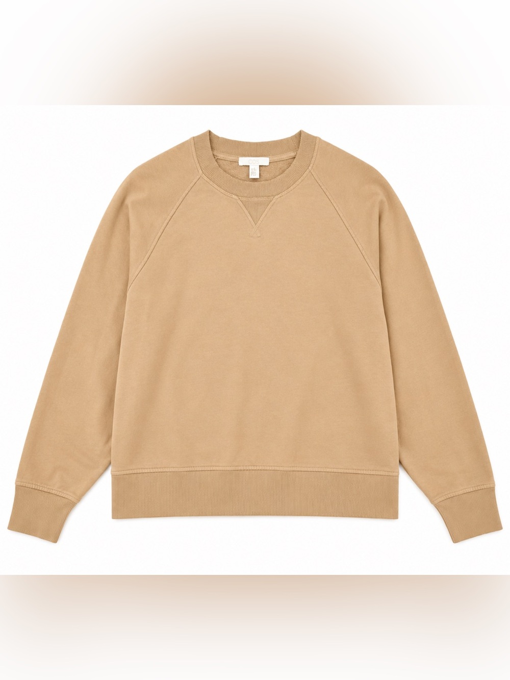 COS Beige Tan Raglan Crewneck Sweatshirt XS Minimalist Quiet Luxury